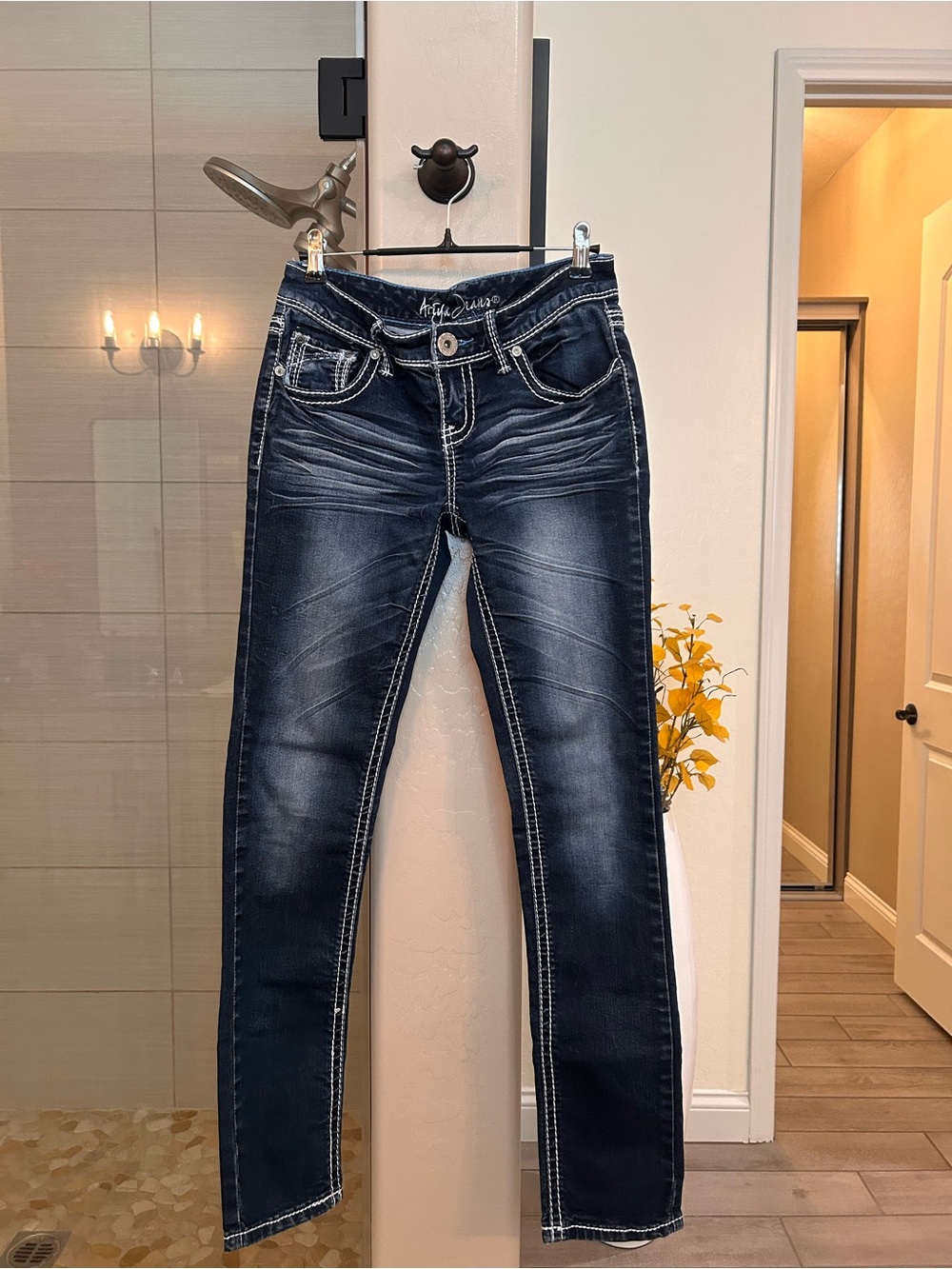 Miss Me Dark Indigo Skinny Jeans with Distressed Whiskering